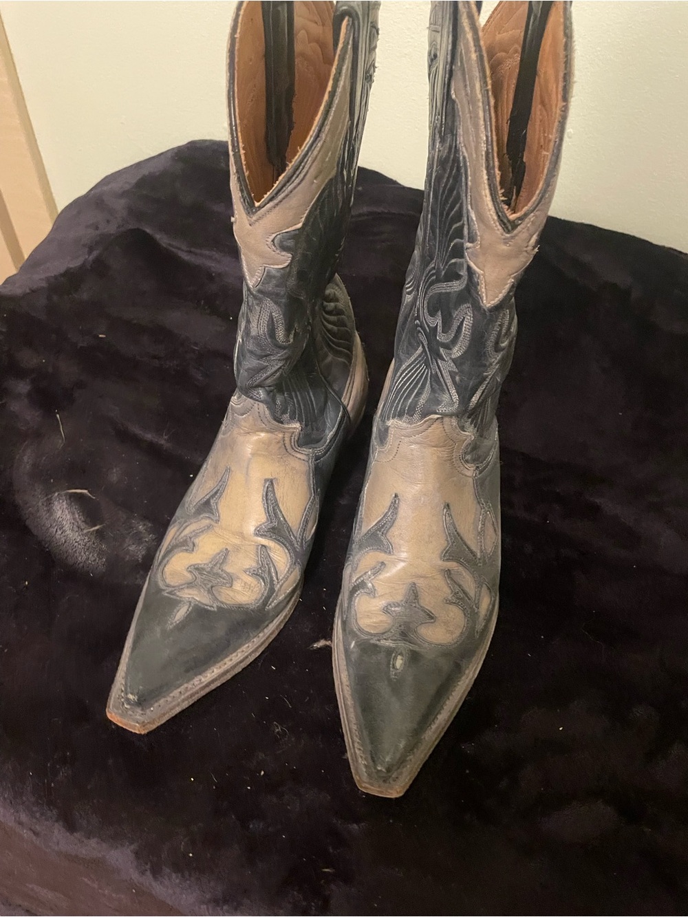 Women's Two-Tone Pointed-Toe Western Boots - Black and Tan
